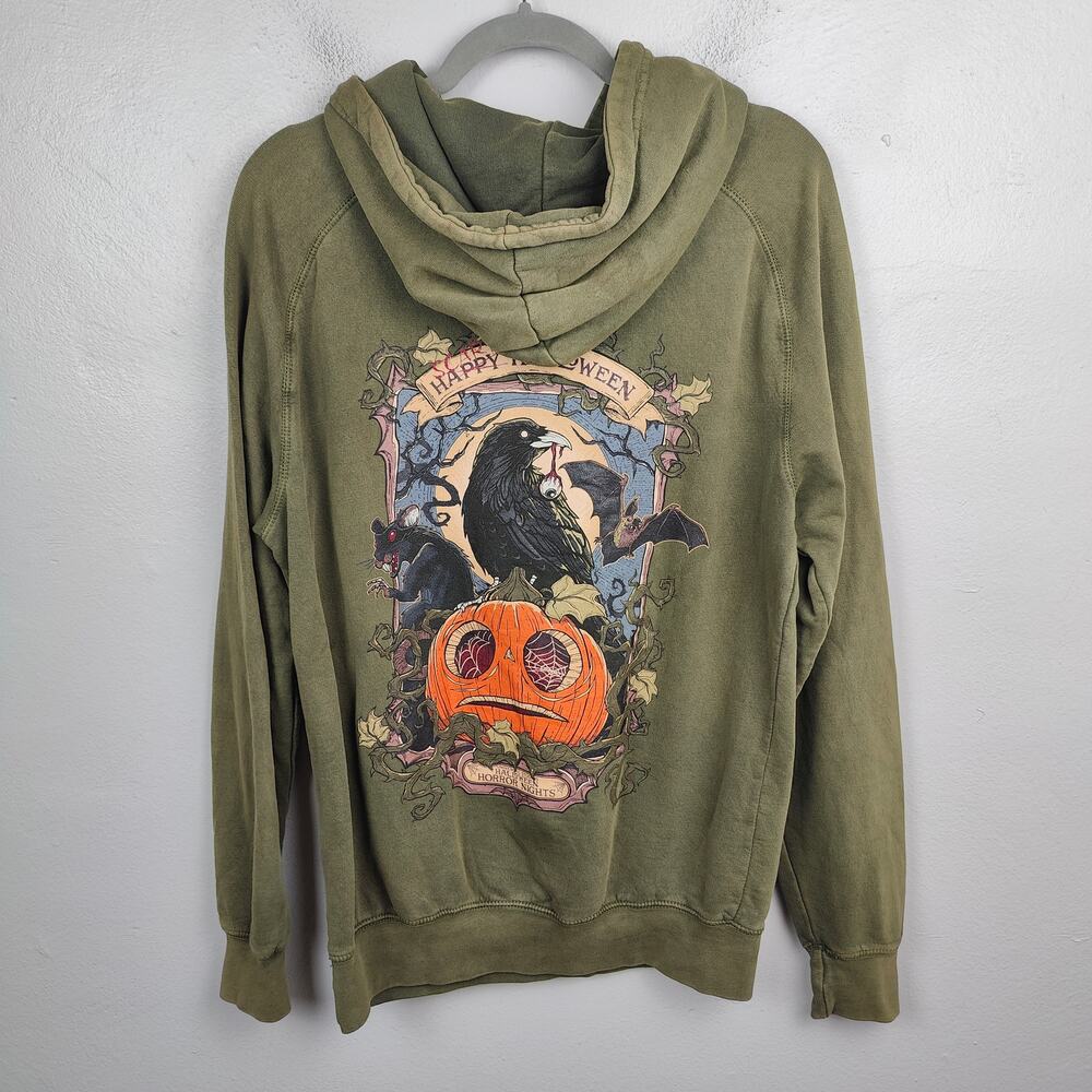 Universal Studios Halloween Horror Nights Hoodie Small Olive‎ Green 2023 FLAW